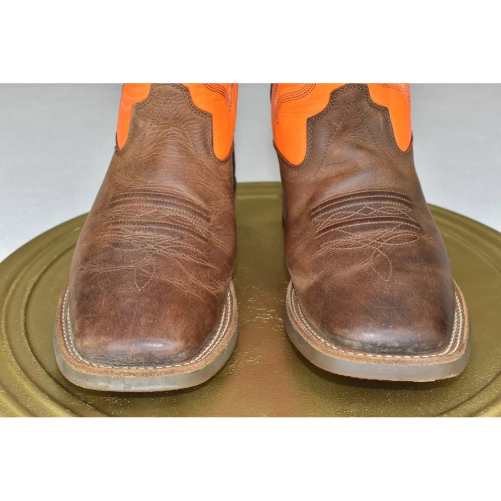 Old West Unisex Youth Boots Size 3.5 D Western Brown/Orange Embroidered